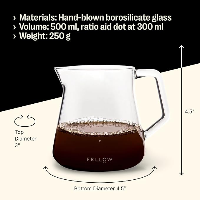 Fellow Mighty Small Glass Carafe - Manual Pour Over Coffee Beaker and Tea Steeper, Borosilicate Glass Decanter, 16.9 oz Smoke Grey Container