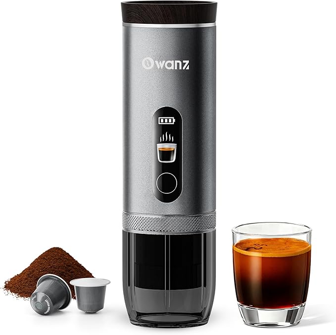 Electric Portable Espresso Machine, 20 Bar Travel Coffee Maker Self-Heating with 9000mAh Battery, Compatible with Ground Coffee & NS Capsule for Camping, Car, RV, Hiking (Silver)