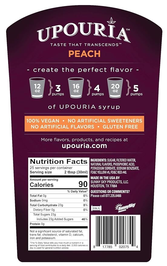 Upouria Coffee & Tea Syrup Variety Pack, Raspberry, Mango, and Peach Flavoring, 100% Vegan, Gluten-Free, Kosher, 750 mL Bottles with 3 - Coffee Syrup Pumps