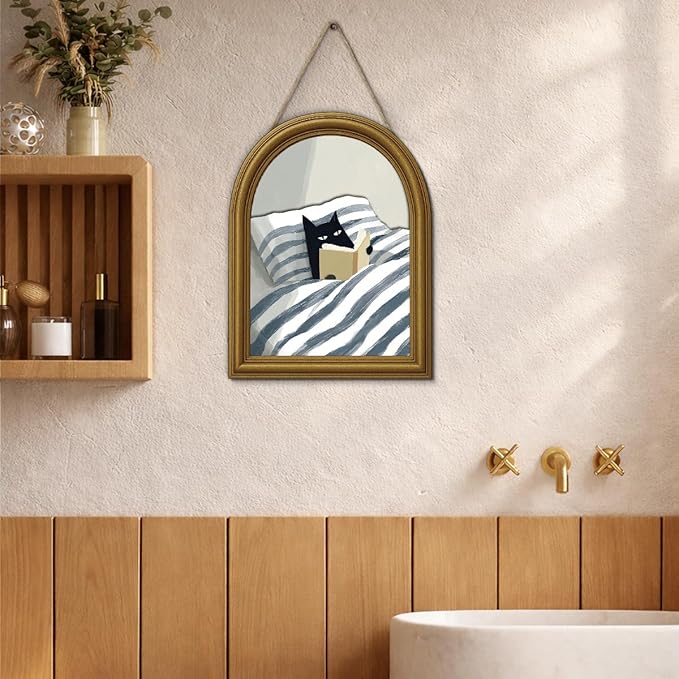 3D Cute Cat Reading Bedroom Decor Sign, Funny Cat on Bed Modern Wall Art Sign for Bedroom Living Room Wall Table Shelf Decor 8x10 Inch