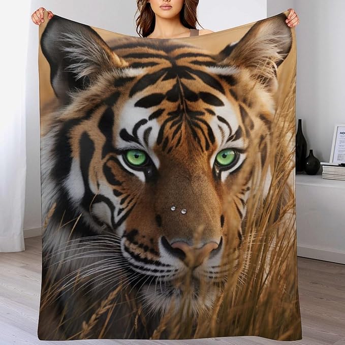 Beautiful Tiger Animal Nature Forest Super Soft Throw Blanket, Rustic Grass Brown Flannel Fleece Decorative Throw for Sofa Couch Bedroom Decor Outdoor Use 30"x40"