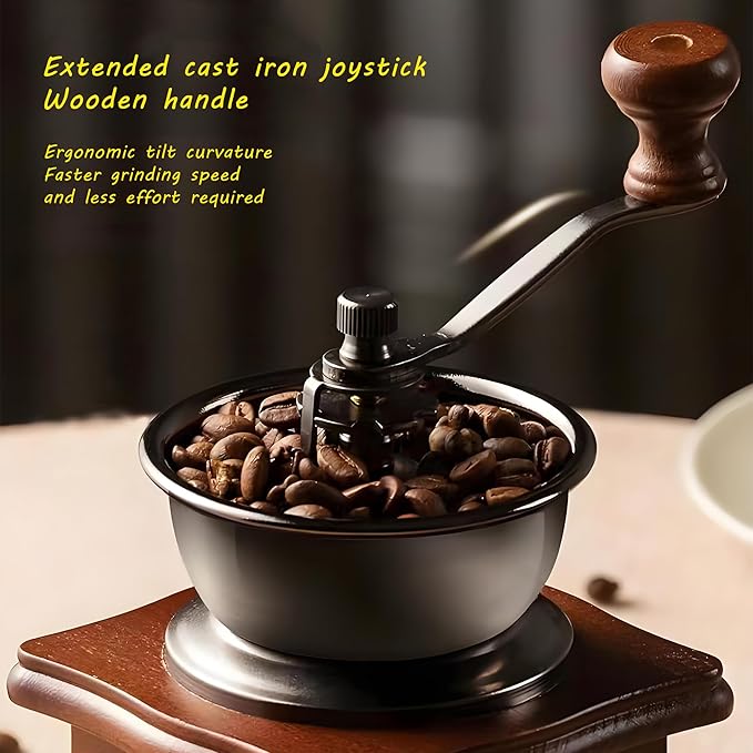 Portable Manual Coffee Grinder, Vintage Solid Wood Coffee Mill with Precision Adjustable Gear & Flavor-Preserving Ceramic Conical Burr, Hand Grinder for Home & Travel