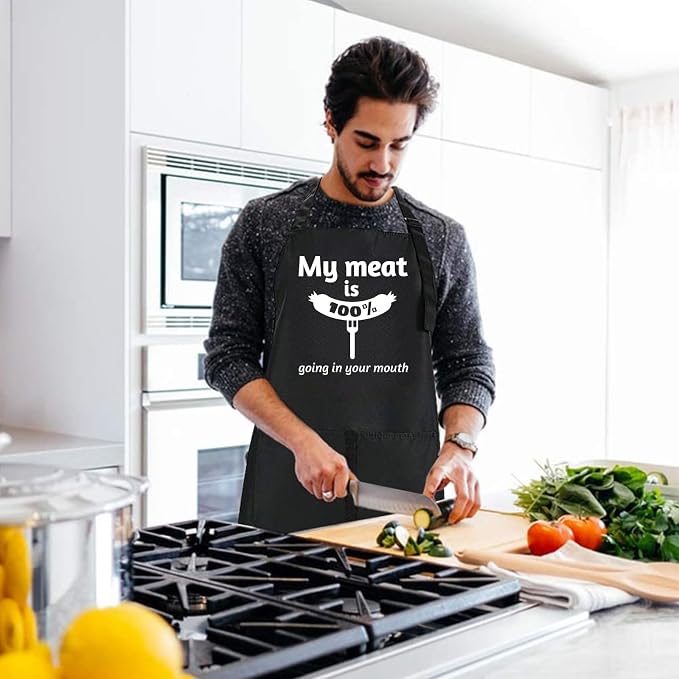 Rosoz Funny BBQ Black Chef Aprons for Men, Adjustable Kitchen Cooking Aprons for Men, Dad, Husband - Birthday, Father's Day - Image 6