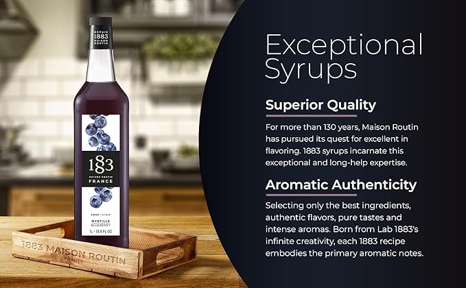 1883 Blueberry Syrup for Drinks, Made in France, 1 Liter Plastic Bottle