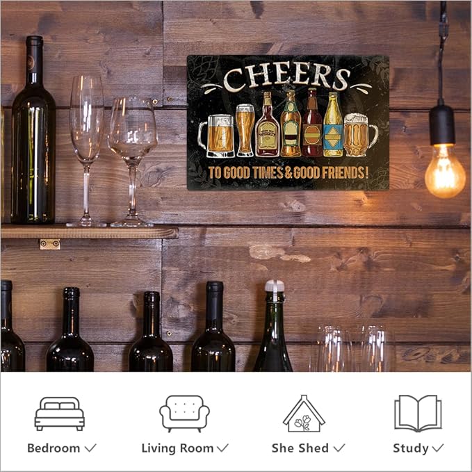 Putuo Decor Bar Signs For Home Bar Wall Cheers To Good Time To Good Friends Vintage Metal Tin Sign For Man Cave Decor 8x12 In