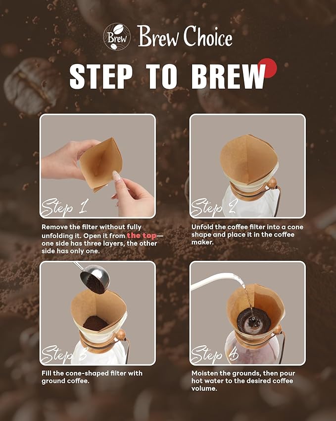 Pre-folded Unbleached Cone Coffee Filters 100 Count, Natural Upgraded 30% Thicker Paper Compatible with 1-3 Cup Chemex Pour over Coffee Maker