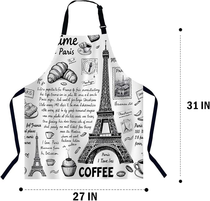 Retro Postcard with Eiffel Tower in Paris Kitchen Apron for Women Men, Unisex Adjustable Cooking Apron, Waterproof Apron for Home Kitchen, Restaurant, Coffee House - Image 2