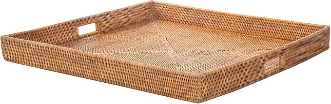 KOUBOO La Jolla Rattan Tray, Square Woven Tray - Decorative Coffee Table, Breakfast Tray, Home Decor, Serving & Basket Style, Extra Large, Honey-Brown