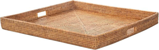 KOUBOO La Jolla Rattan Tray, Square Woven Tray - Decorative Coffee Table, Breakfast Tray, Home Decor, Serving & Basket Style, Extra Large, Honey-Brown