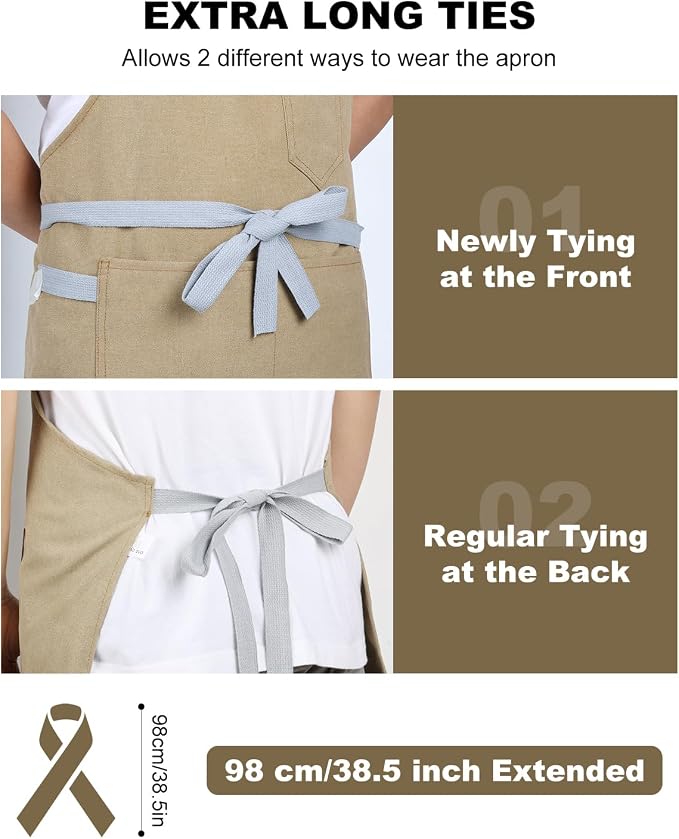Chef Apron w/Pockets, Adjustable Strap for Cooking & Gardening | Equipped with 3 Large Multi-use Pockets, Wear-Resistant Fabric, Easy Clean, Ideal for BBQ Baking Craft for Men Women - Image 3