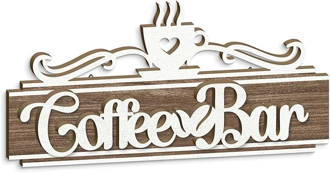 Putuo Decor Vintage Coffee Bar Sign, Farmhouse Coffee Accessories for Cafe Station Wall Decor, Long Double-Layer Cafe Sign for Home Kitchen Countertop Decoration, 12×5.5in