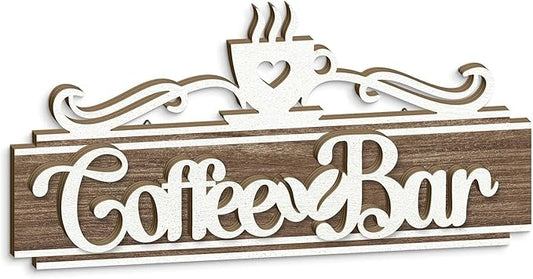 Putuo Decor Vintage Coffee Bar Sign, Farmhouse Coffee Accessories for Cafe Station Wall Decor, Long Double-Layer Cafe Sign for Home Kitchen Countertop Decoration, 12??5.5in