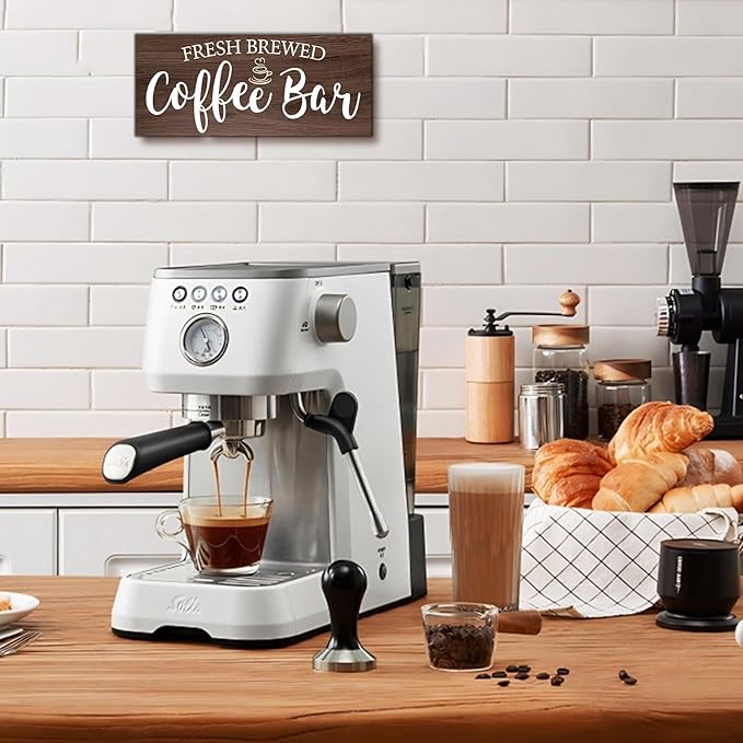 Rustic Coffee Bar Sign Wall Decor - Vintage Wood Grain Hanging Plaque for Kitchen, Cafe Bar Home Housewarming - Farmhouse Style Coffee Station Accessories, Self Serve Fresh Brewed Sign - 13.7x5.9 Inch