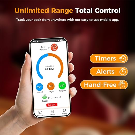 Smart Wireless Meat Thermometer,Digital Cooking Thermometer with Dual High-Accuracy Sensors, 2 Pack Ceramic Heat-Resistant Probe, Instant Read LCD & App Control for Kitchen,BBQ,Oven,Grill,Air Fryer