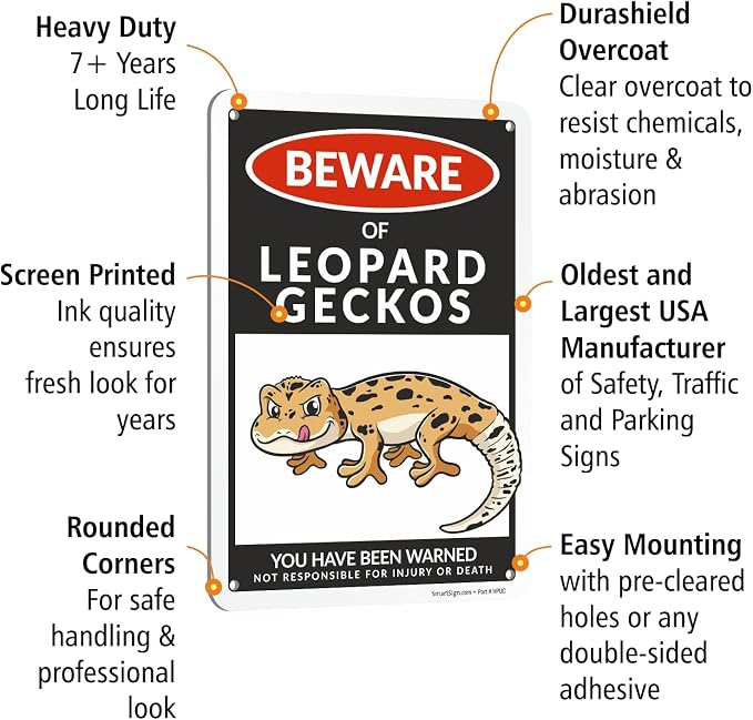 SmartSign Funny Beware Of Leopard Geckos Warning Sign - 10"x7", 40 mil Laminated Rust-free Aluminum - Metal Signs for Wall Decor, Bathroom, Outdoors, Patio, Gifts, Cafe - Geckos Theme, Made in USA - Image 4