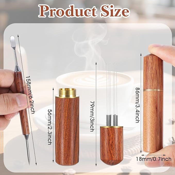1PCS Espresso Coffee Stirrer, 2PCS Latte Art Pen 6 Needles 0.35mm Espresso Distribution Tools Stainless Steel Coffee Stirring Tool with Wood Handle for Home Cafe Bar Gift - Image 2