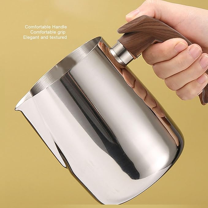 Milk Frothing Pitcher, 20/34oz Stainless Steel Steaming Pitchers Scale Coffee Milk Frother Cup Espresso Machine Accessories Barista Tools for Cappuccino Latte Art (34oz-Silver)