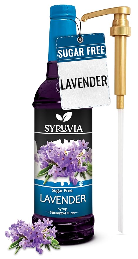 Syruvia Sugar Free Coffee Syrup, Lavender Flavored Syrup for Drinks, Lattes, and Desserts – 25.4 fl oz, With Pump by SYRUVIA