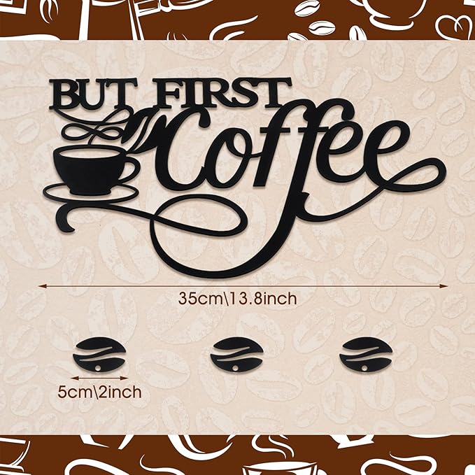 Ferraycle Coffee Bar Decor Metal Rustic Sign Hanging Wall Art for Home Office Kitchen (But First Coffee)