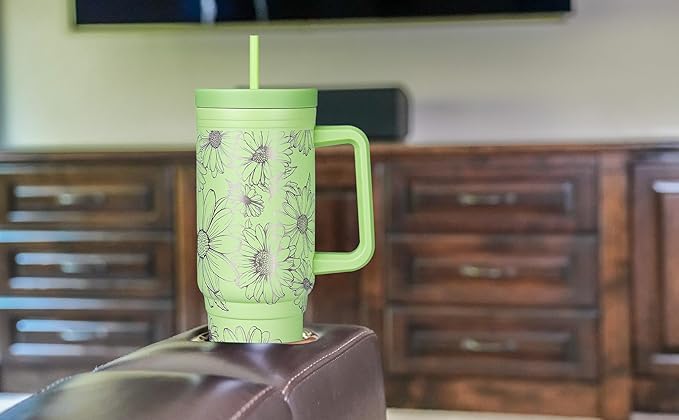 Engraved Daisy 40oz Insulated Tumbler with Handle, Lid & Straw - Use for Water, Tea, Coffee & More-Disabled USMC Vet Owned Small Business-Daisy 40oz Tumbler