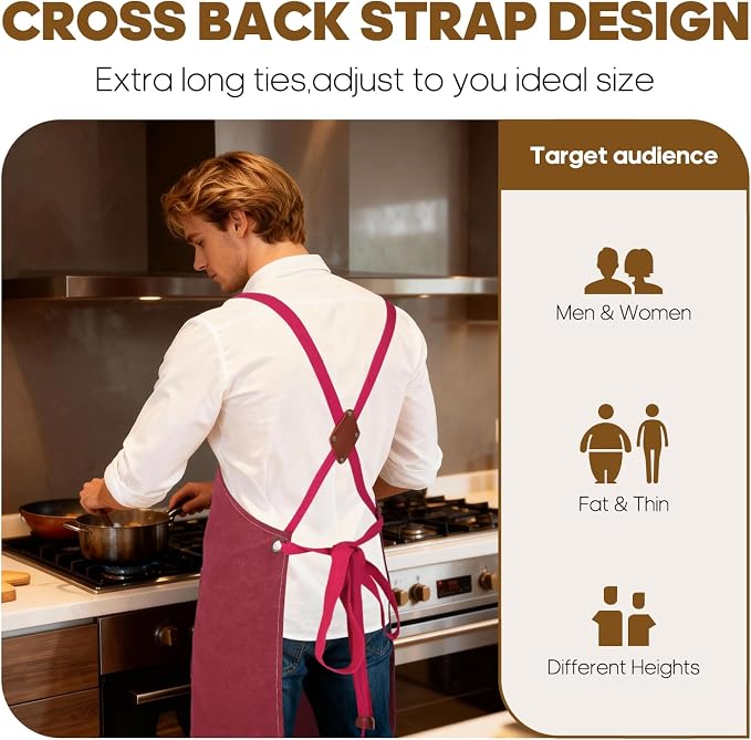 Aprons For Women Men With Large Pockets, Waterproof Cotton Chef Aprons For Cooking Server Grilling Bbq Kitchen - Image 4