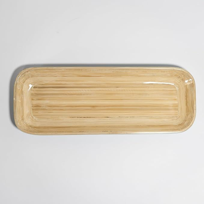 15″ × 5.5″ Bamboo Rectangular Serving Tray – Hand‑Painted Decorative Fiber Platter – Lightweight, Eco‑Friendly Tableware for Olives, Appetizers & Snacks - Turquoise