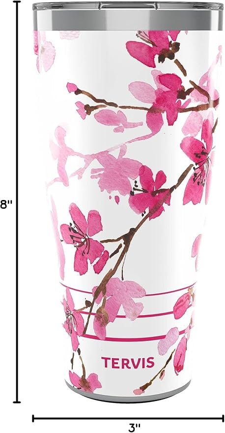 Tervis Traveler Sakura Japanese Cherry Blossom Triple Insulated Tumbler Travel Cup Keeps Drinks Cold & Hot, 30oz, Stainless Steel