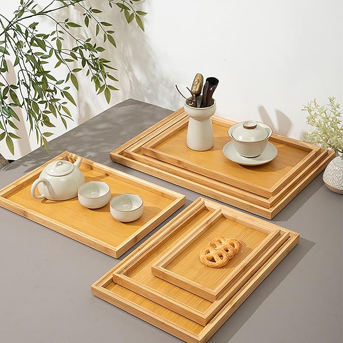 2 Pcs 8.7 Inch x 5.1 Inch Trinket Tray, Bamboo, for Serving Trays Towel Storage Dish Plate Tea Fruit Trays Jewelry Plate Decorative Storage Tray (S)