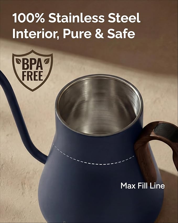 Gooseneck Electric Kettle, ±1℉ Temperature Control, Stainless Steel Inner, Quick Heating, for Pour Over Coffee, Brew Tea, Boil Hot Water, 0.9L (Navy Blue)