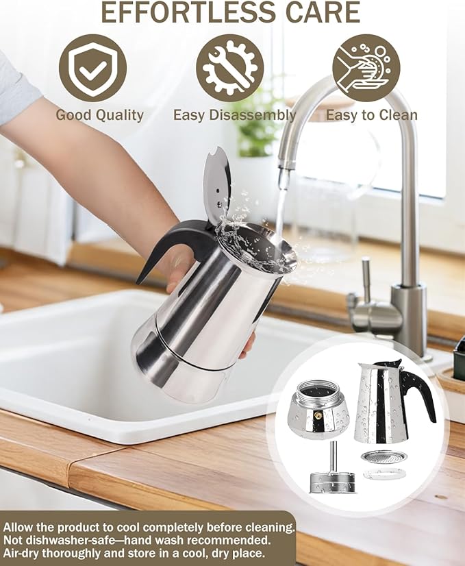 Coffee Maker Stovetop Espresso Maker Moka Pot Easy Brewing 6 Cup 10oz 300ml Stainless Steel Silver Percolator Home Italian Café Electric Ceramic Stoves Camping Classic Espresso Brew