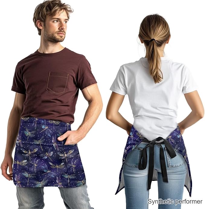 Waist Apron with 3 Pockets Waterproof 13 Inch Short Half Waist Aprons Women Men Server Aprons Waitress Waiter Apron - Image 2