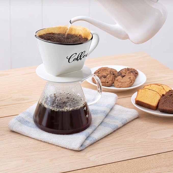 Pour Over Coffee Maker, Ceramic Coffee Dripper, Easy Manual Slow Brewing Accessories for Home, Cafe, Coffee Bar Accessories and Kitchen Decor, Filter Size 2, White