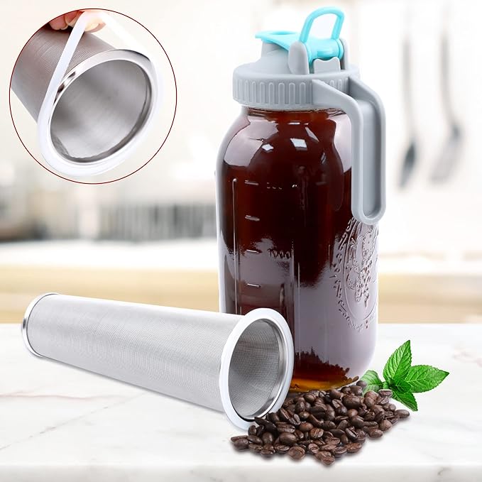 GMSWEET Mason Jar Cold Brew Coffee Maker 64 OZ (2 Quart) Wide Mouth Cold Brew Pitcher With Brew Filter For Coffee, Iced Tea, Sun Tea, Lemonade