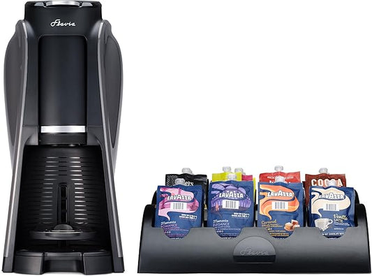 Flavia Aroma Brewer Bundle with 84 Freshpacks and 1 Merchandiser - Coffee Machine, Makes Coffee, Lattes, Tea, and other Hot or Iced Beverages with Single-Serve Freshpacks, Multiple Brew Sizes, Grey