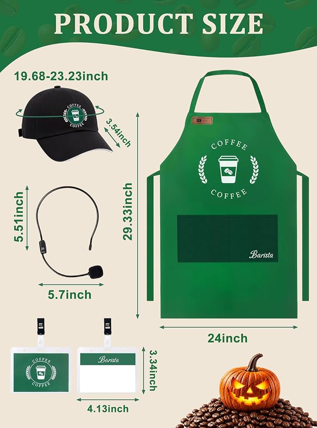 Halloween Barista Costume for Couples Cosplay, Duo Costumes for Best Friend | Simple Couples Halloween Costumes with Green Apron and Cap for Adult, Coffee Maker Outfit - Image 2