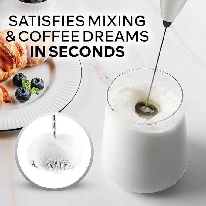 Zulay Kitchen Powerful Milk Frother Wand With 4 AA Duracell Batteries - Ultra Fast Handheld Drink Mixer - Electric Whisk Foam Maker for Coffee, Lattes, Cappuccino, Matcha & Creamer