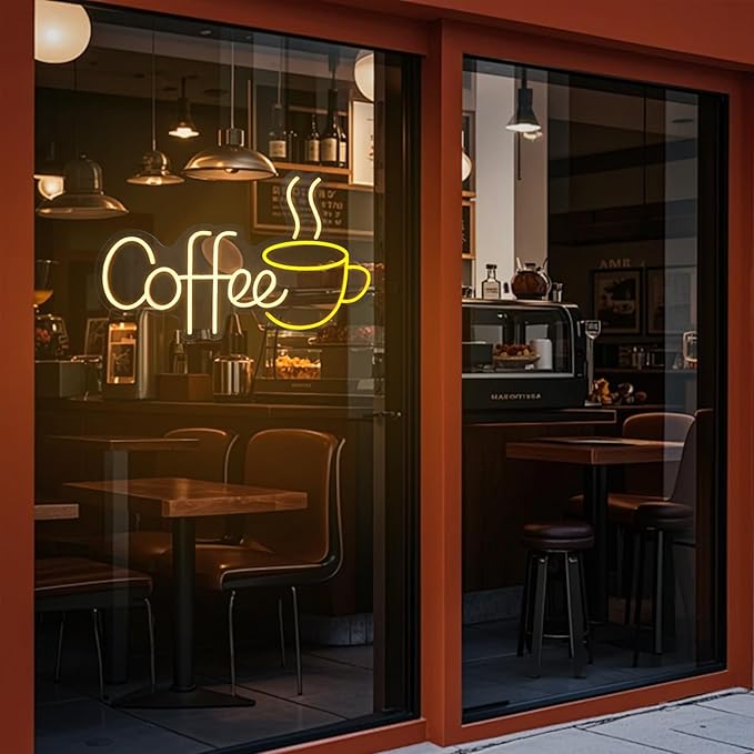 Coffee Neon Sign LED Coffee Lights for Coffee Bar Shop Wall Decor 19.6x11.8 Inch USB Powered Neon Light for Cafe Kitchen Coffee Station Restaurant Pub Home Wall Art Decorative Night Light Sign