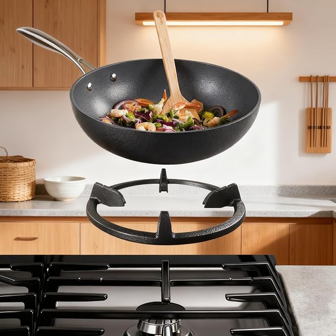Cast Iron Wok Ring Support for Gas Stove – Non Slip, Fits Round Bottom Wok, Replacement Grate – Fits Samsung, GE, KitchenAid, LG, Whirlpool, Frigidaire, Kenmore Gas Stoves