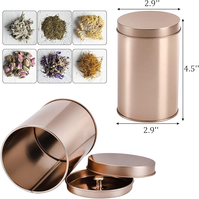 Yesland 6 Pack Tea Tin Canister with Airtight Double Lids, 12 Fluid Oz Tin Can Box and Small Round Kitchen Canisters for Loose Tea, Coffee, Candy, Herbs and Spices(Rose Gold)