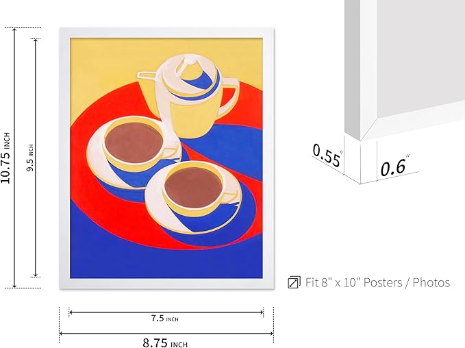 Poster Master Vintage Food & Drink Poster - Retro Colorful Coffee Print - Café Wall Art - Gift for Barista, Coffee Lovers, Café Owner - Decor for Dining Room, Kitchen, 8x10 White Framed