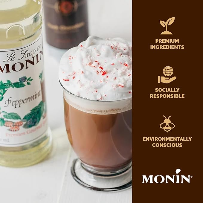Monin - Peppermint Syrup, Cool Tingle of Candy Cane, Natural Flavors, Great for Cocoas, Mochas, Smoothies, and Sodas, Non-GMO, Gluten-Free (1 Liter) - Image 4