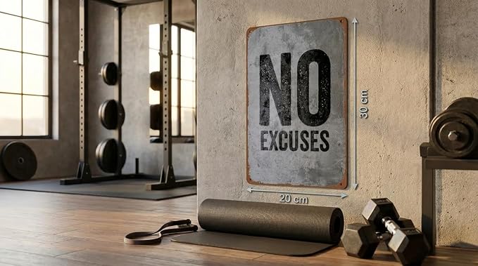 No Excuses Metal Tin Sign – Vintage Workout Motivation Wall Art, Rustic Fitness Quote Decor for Home Gym, Garage, Office, Man Cave – Durable & Easy-to-Hang 12×8 Inches - Image 3