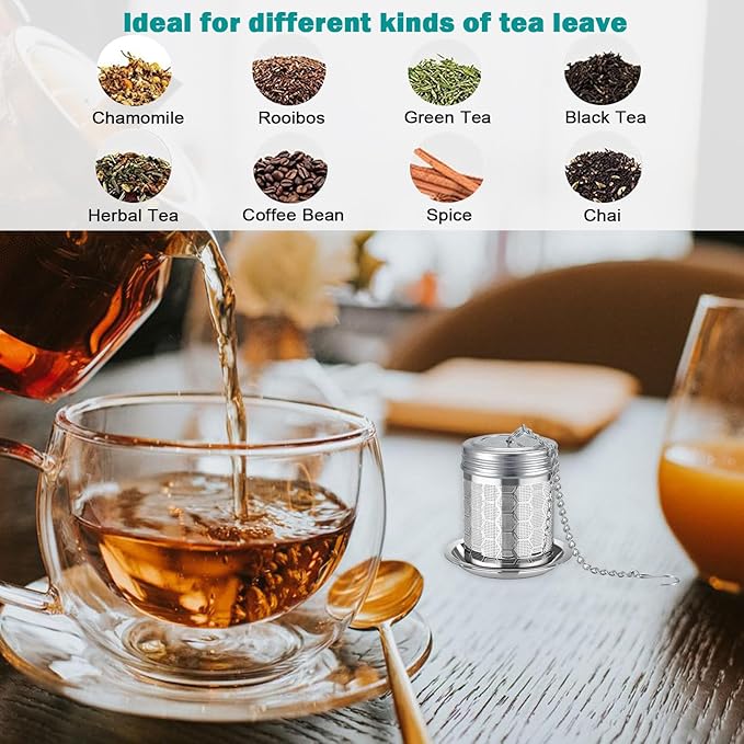 Tea Infuser for Loose Tea, Extra Fine 304 Stainless Steel Tea Strainer Stepper with Heat-Resistant Silicone Handles and Lid, Large Capacity Tea Basket Filter for Mug, Cup (Small)