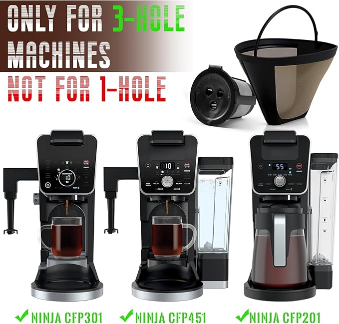 Reusable Coffee Pods compatible with Ninja Coffee Maker-Only Fits 3-Hole Needle Machines, Not for 1-Hole Models，3 Pack Reusable K Cups Pods and 2 Pack Reusable Filter Not for Ninja CFP101 Ninja PB051