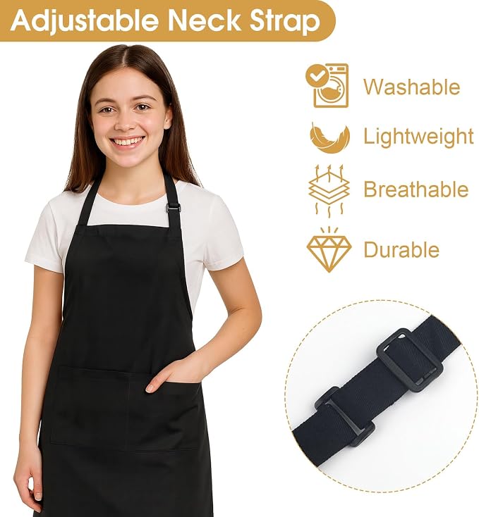 3 Pack Black Aprons for Women with Pockets, Adjustable Water Resistant Cooking Apron Unisex Bib for Chef Men and Women - Image 3