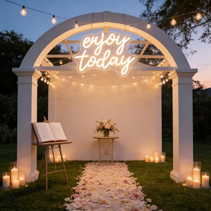 "Enjoy Today" Mindful Mantra Light - Present & Positive LED Wall Art for Living Room, Kitchen, Office or Morning Routine Space, Dimmable USB, Uplifting Daily Reminder Gift for Mindfulness & Joy - Image 3