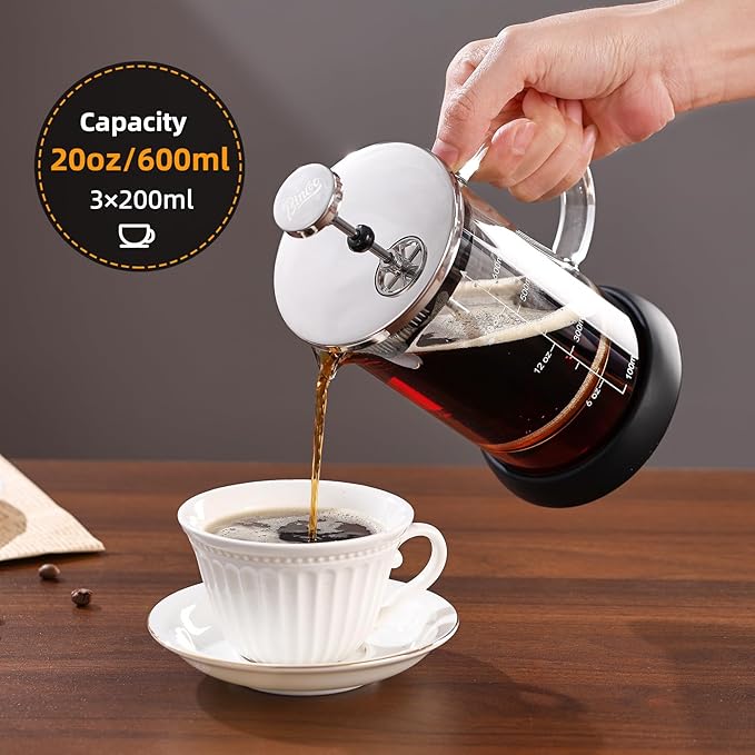 Bincoo French Press Coffee Maker 600ML - Single Layer Borolicate Glass Travel Coffee Press,Tea and Frothed Milk Press, Easy to Use