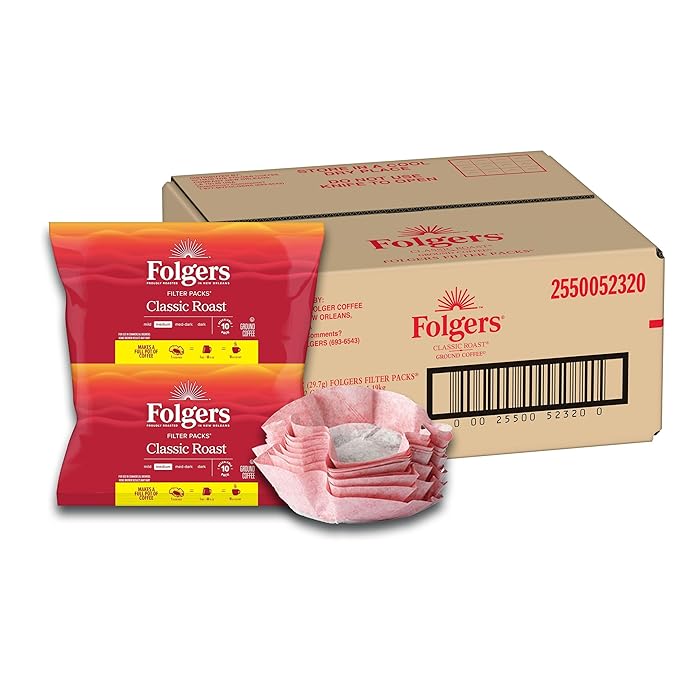 Folgers Classic Roast Medium Roast Ground Coffee, 40-1.05 Ounce Filter Packs