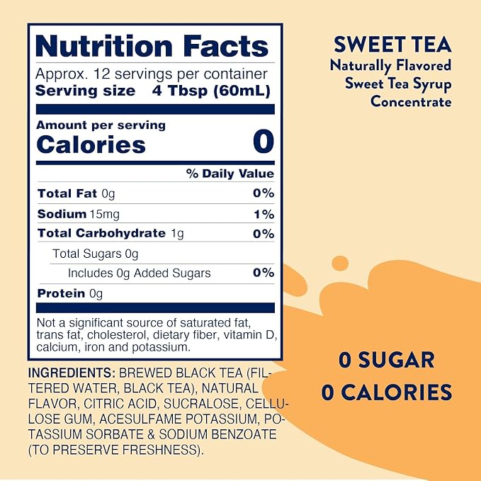 Jordan's Skinny Mixes Sugar Free Syrup, Sweet Tea Flavor, Fruit Flavored Water Enhancer, Drink Mix for Iced Tea, Lemonade, Drinks, Low Calorie Water Flavoring, Dairy & Gluten Free, Kosher, 25.4 Fl Oz, 2 Pack - Image 2