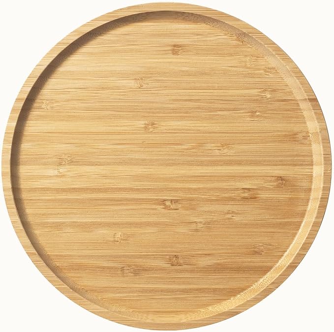 Bamboo Serving Platter, Round Wood Tray, Wooden Serving Tray, Fruit, Bread, Salad Plate, Charcuterie Serving Board, 9.8 inch
